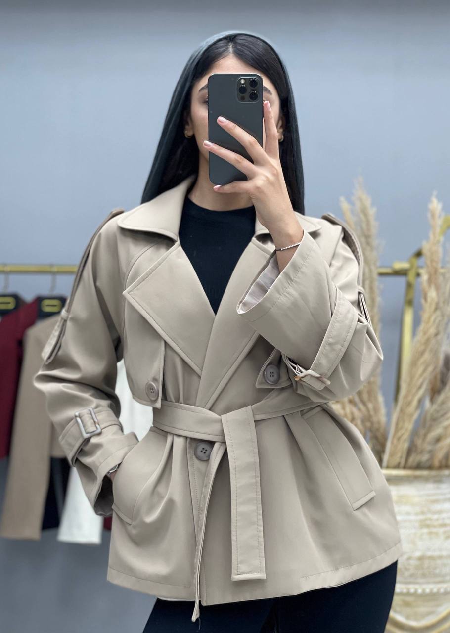 ترنچ کت کوتاه زنانه ضد آب – جنس سانتانا