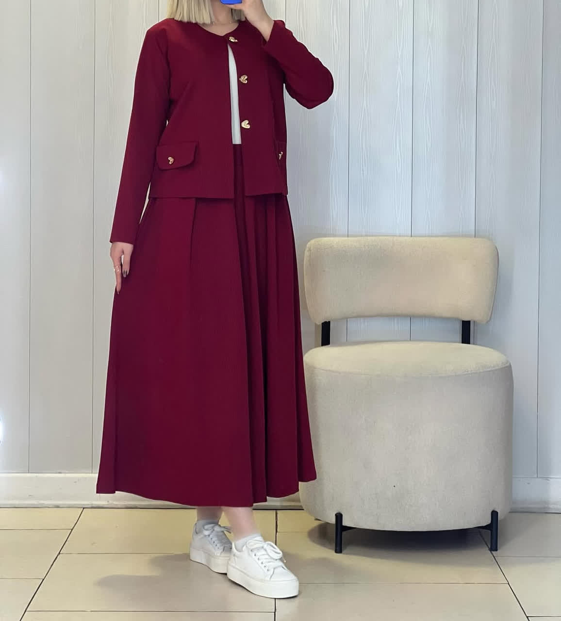 ست کت و دامن یلدایی دکمه قلبی زنانه دخترانه