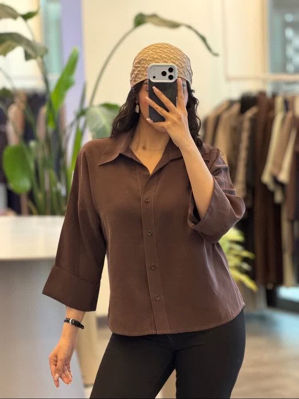شومیز سیلک تابستانه رنگ قهوه ای