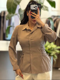 شومیز خنک و ترند بغل بندی رنگ کرم