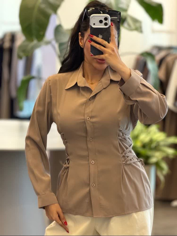 شومیز خنک و ترند بغل بندی رنگ کرم