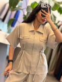ست خنک و اسپرت سیلک تابستانه زنانه رنگ استخونی