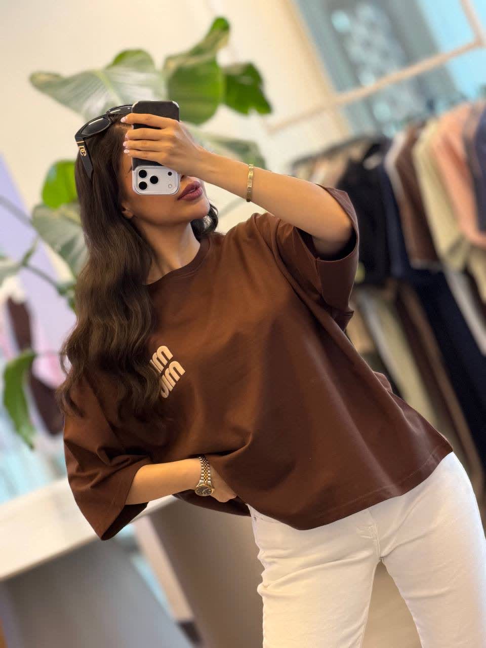 تیشرت باکسی پنبه ماکان میومیو رنگ قهوه ای