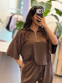 ست نیم زیپ اویشو تابستانه رنگ قهوه ای