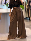 شلوار لطیف و ریزشی ساتن زارا رنگ قهوه ای