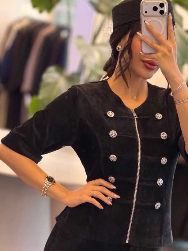 ست دخترانه پاییزی با جنس مخمل اویشو رنگ مشکی