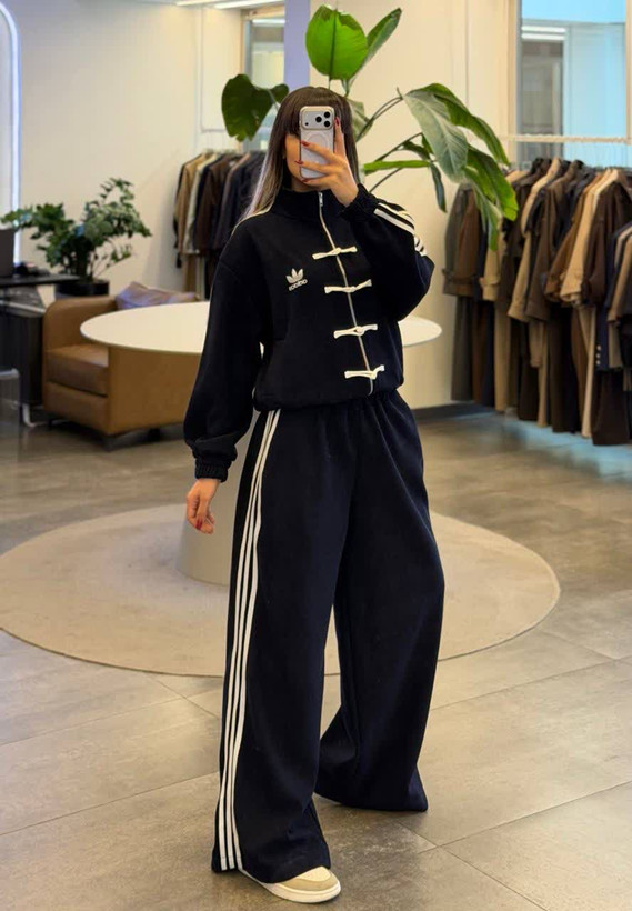 ست مخمل پاییزه زنانه طرح آدیداس رنگ سورمه ای