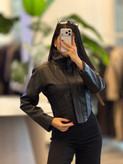 کت کراپ چرم زنانه فیت و اندامی رنگ مشکی